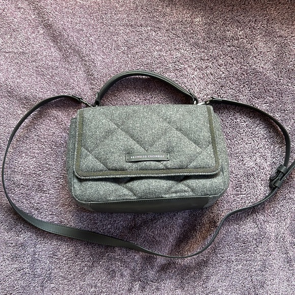 BRUNELLO CUCINELLI Quilted Wool and Leather Top-handle Bag W/ Monili Trim - Picture 2 of 16